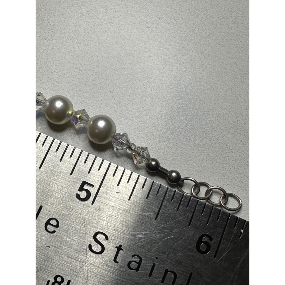 Sterling Silver 925 Pearl Crystal Beaded Bracelet with Cross Charm Religious - Picture 3 of 5